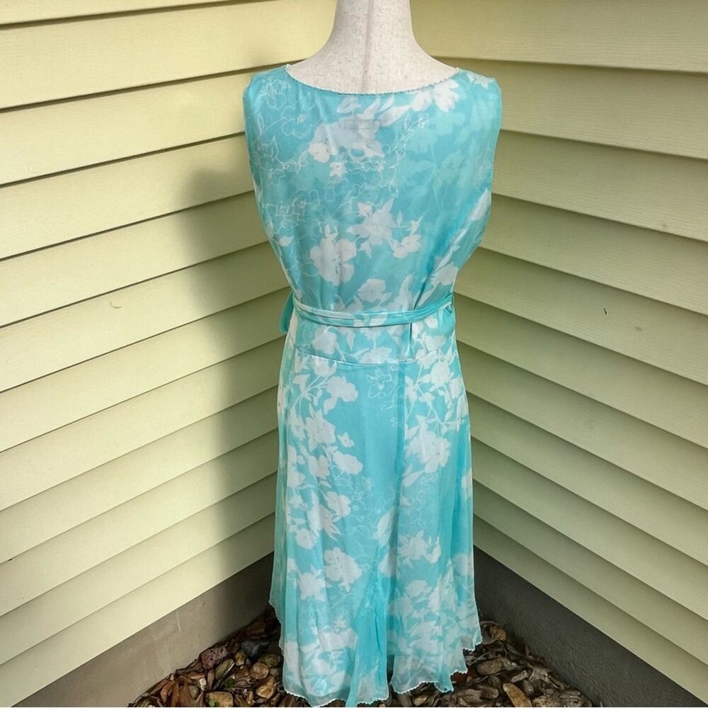 ICE Blue Silk Floral Wrap Dress Pearls Romantic Vintage Y2K Tie Women's Small - Picture 6 of 10